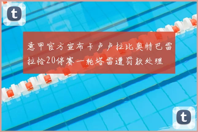 意甲官方宣布卡卢卢拉比奥特巴雷拉恰20停赛一轮塔雷遭罚款处理